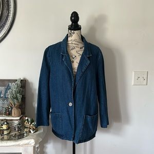 Vintage Alice Stuart One Button Denim Blazer Jacket Women's size L